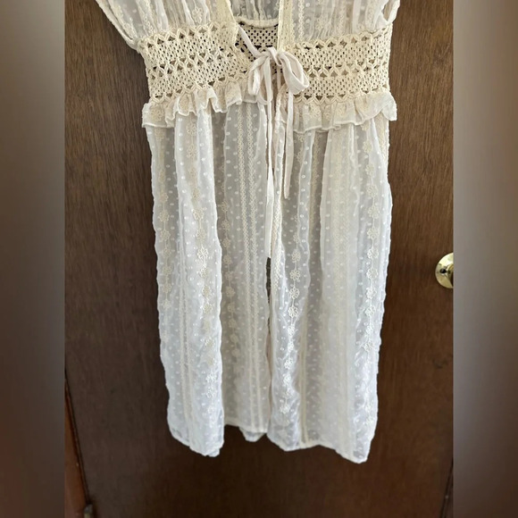 House Of Harlow 1960 Cream Sheer Lace Crochet Cardigan Duster Cover Up One Size - Picture 6 of 9